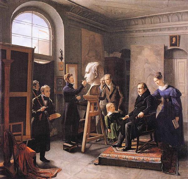 Carl Christian Vogel von Vogelstein Ludwig Tieck sitting to the Portrait Sculptor David d'Angers Norge oil painting art